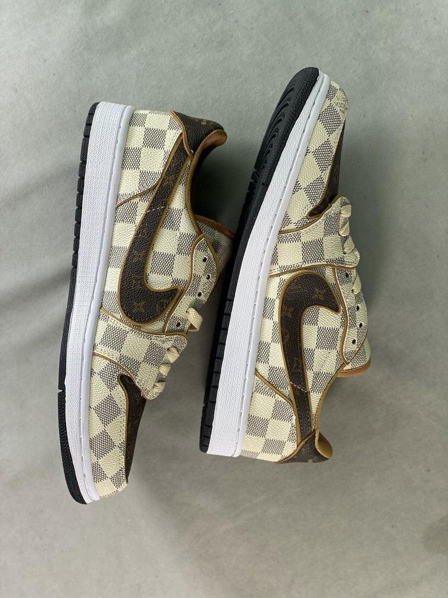 Custom Air Jordan 1 Low Damier Azur Brown LV Monogram - sneakerhypesusa