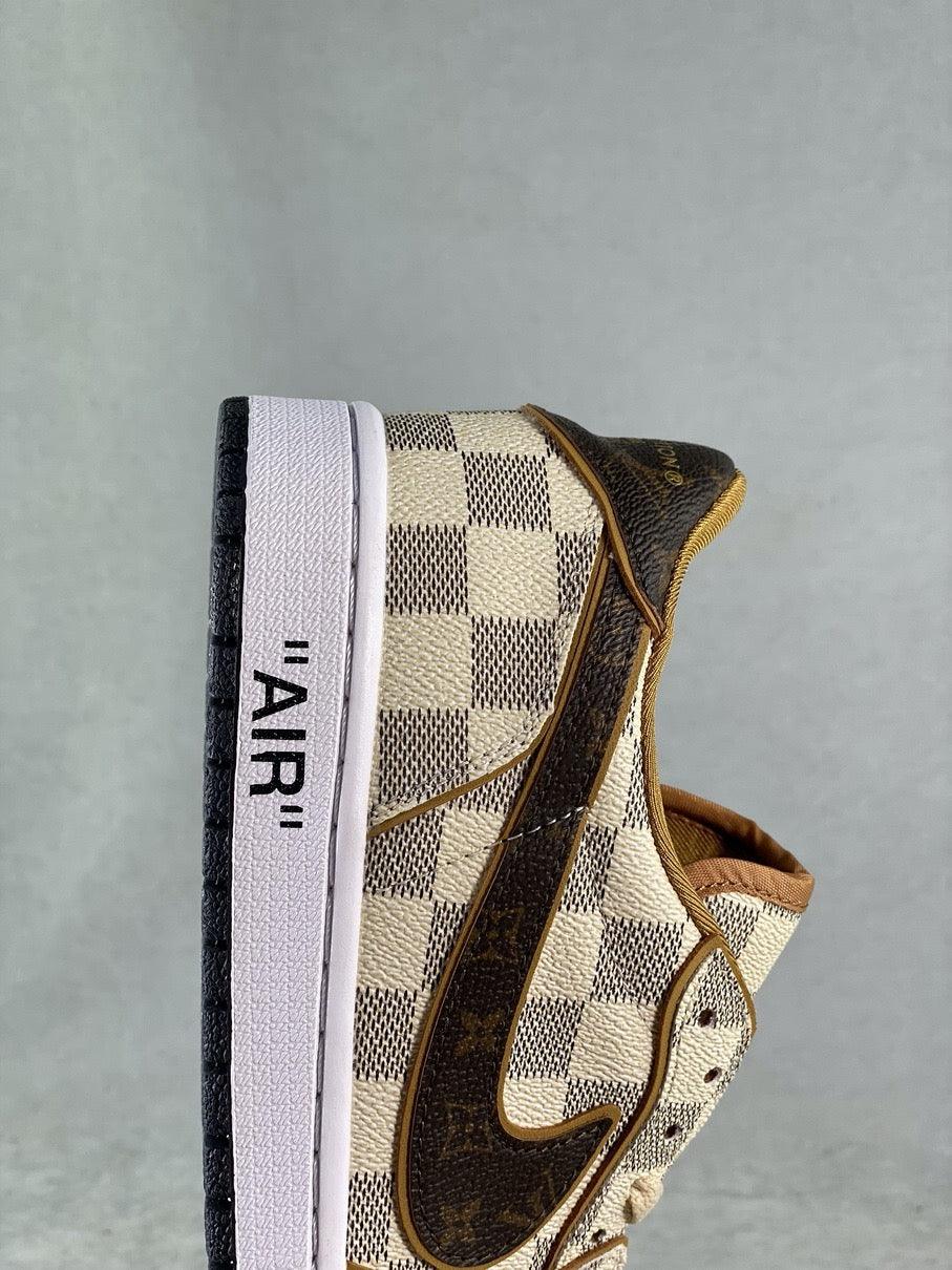 Custom Air Jordan 1 Low Damier Azur Brown LV Monogram - sneakerhypesusa