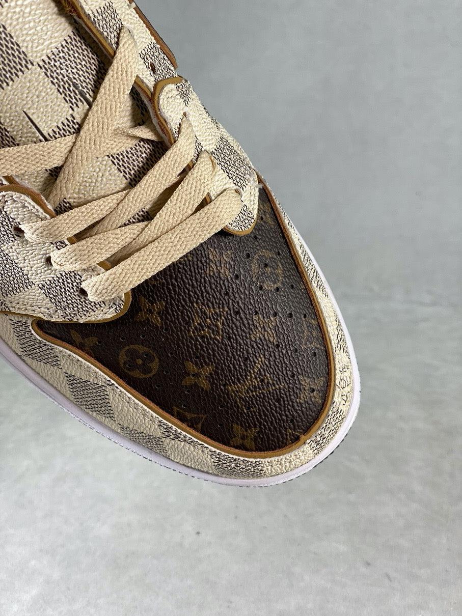 Custom Air Jordan 1 Low Damier Azur Brown LV Monogram - sneakerhypesusa