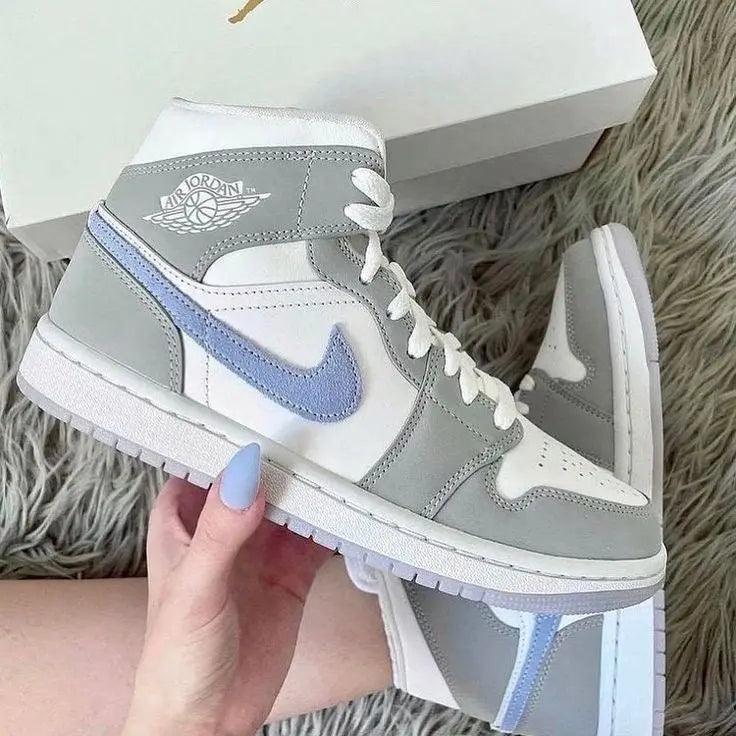 Custom Air Jordan 1 Mid Wolf Grey High Q - sneakerhypesusa