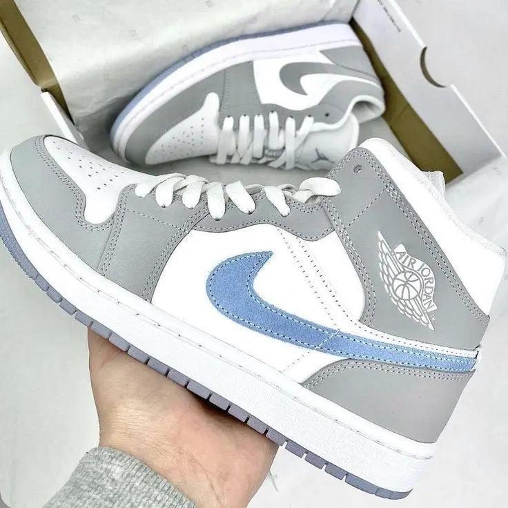 Custom Air Jordan 1 Mid Wolf Grey High Q - sneakerhypesusa