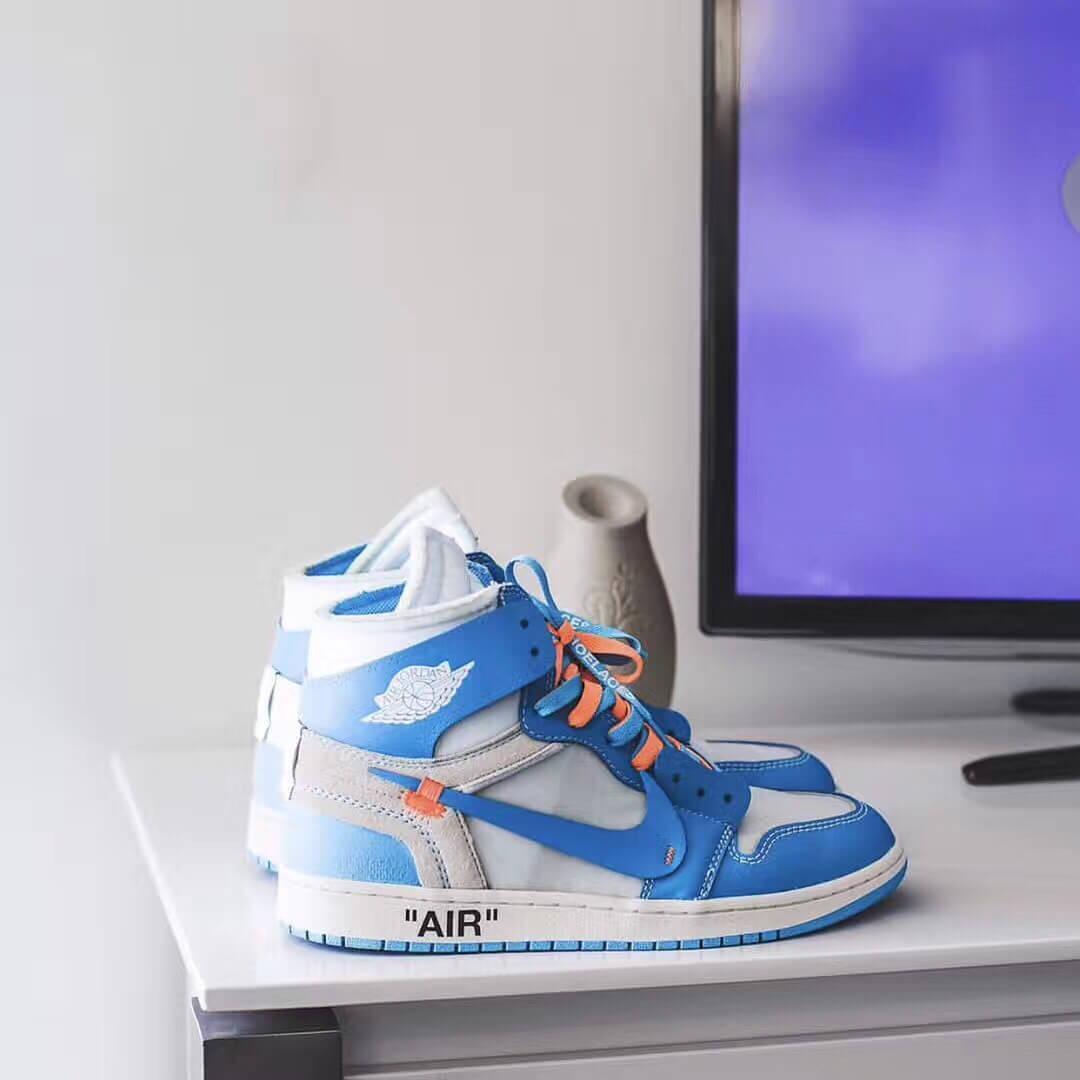 Custom Air Jordan 1 OFF-White Blue Sneakers - sneakerhypesusa