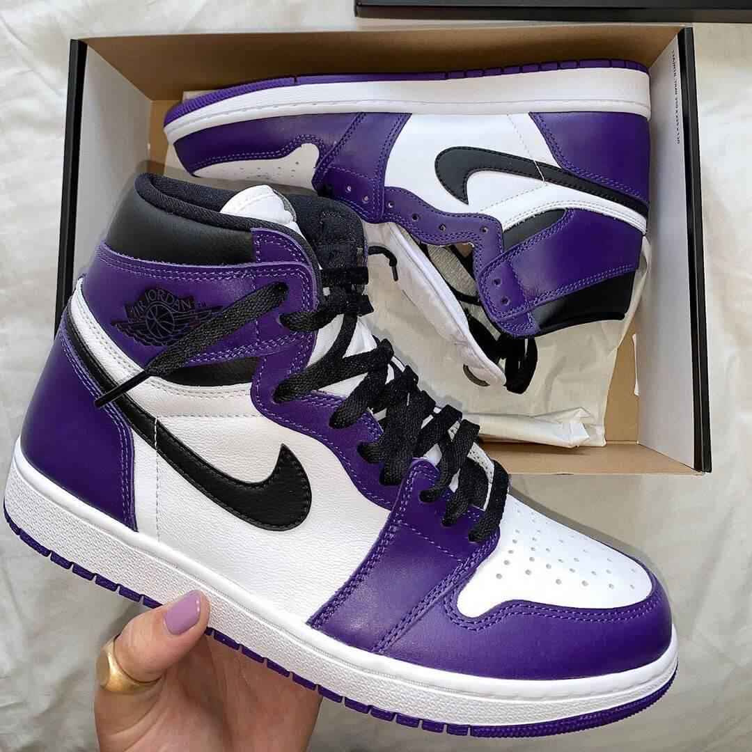 Custom Air Jordan 1 White Toe Court Purple Sneakers