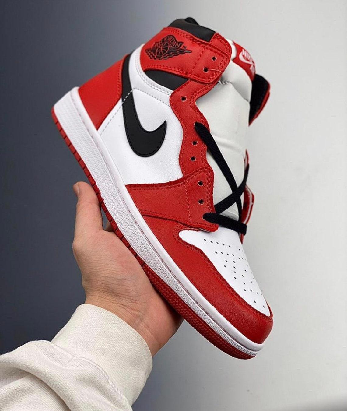 Custom RED Black White Jordan 1 CHICAGO Sneakerhypes - sneakerhypesusa