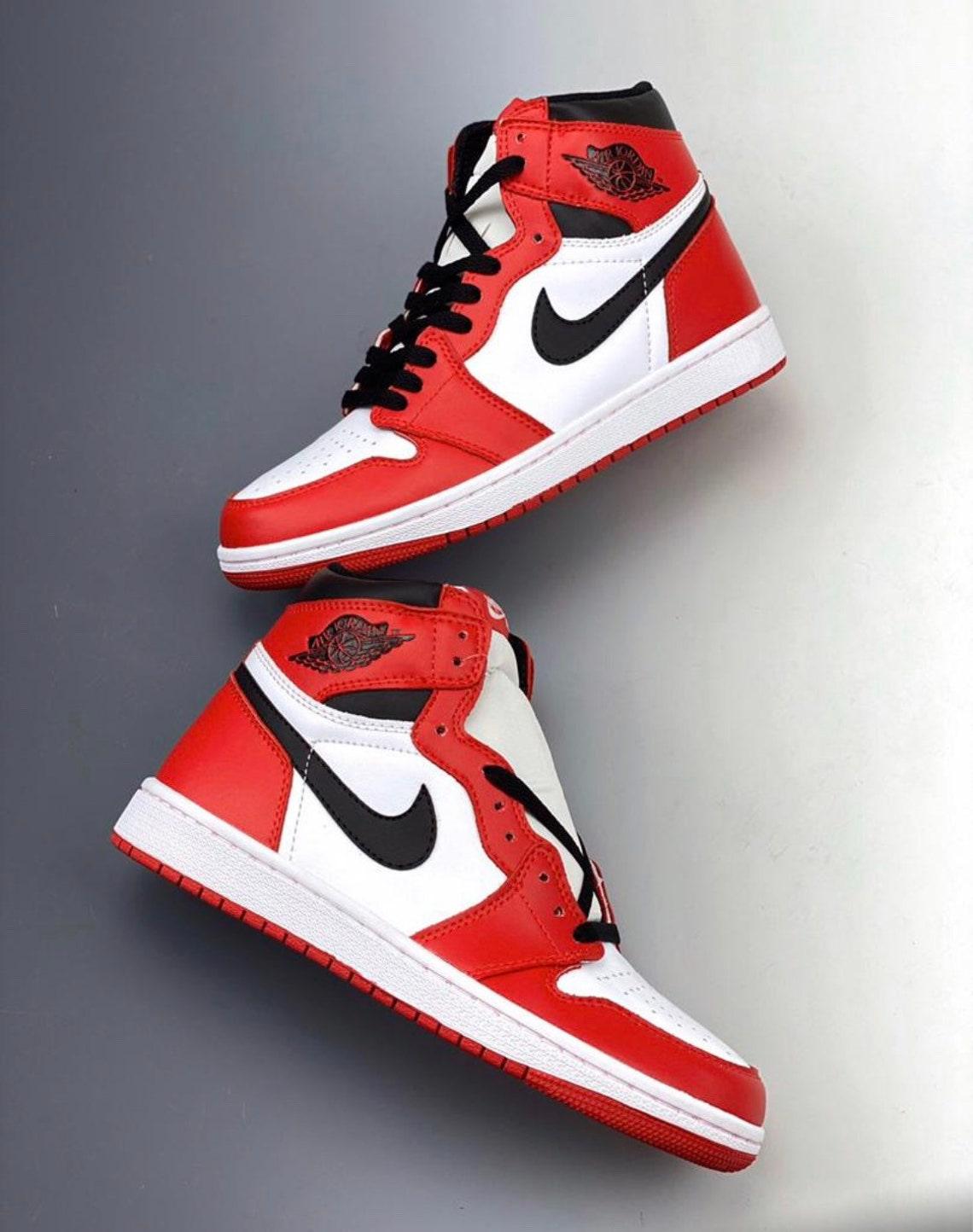 Custom RED Black White Jordan 1 CHICAGO Sneakerhypes - sneakerhypesusa