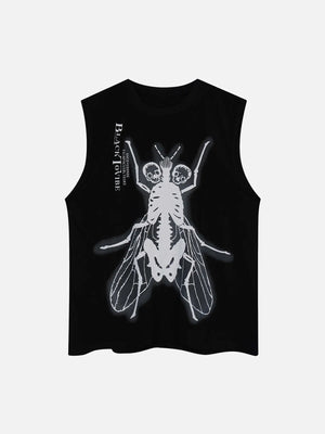 Dark Golden Cicada Skull Skeleton Letter Printed Vest Tank Top SP240328WPRJ