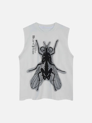 Dark Golden Cicada Skull Skeleton Letter Printed Vest Tank Top SP240328WPRJ