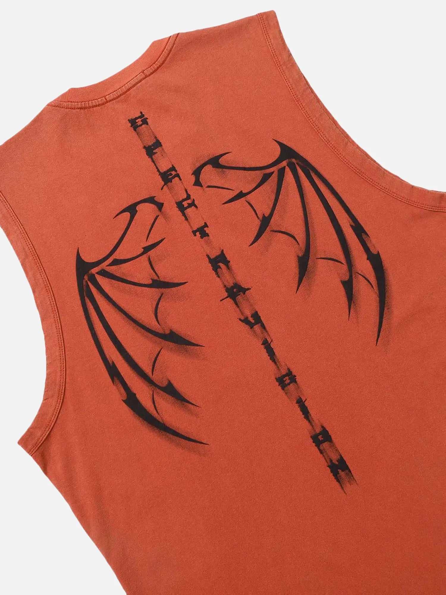 Dark Washed Distressed Devil Wings Bat Print Vest Tank Top SP240328NU14