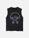 Dark Washed Distressed Thunder And Lightning Letter Printed Vest Tank Top SP240328YCFH