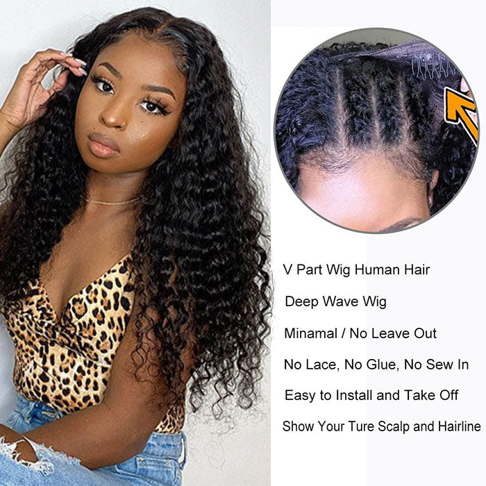 No Leave Out V/U Part Wig Deep Wave Human Hair Wigs Beginnger Friendly Easy Install Hermosa Hair