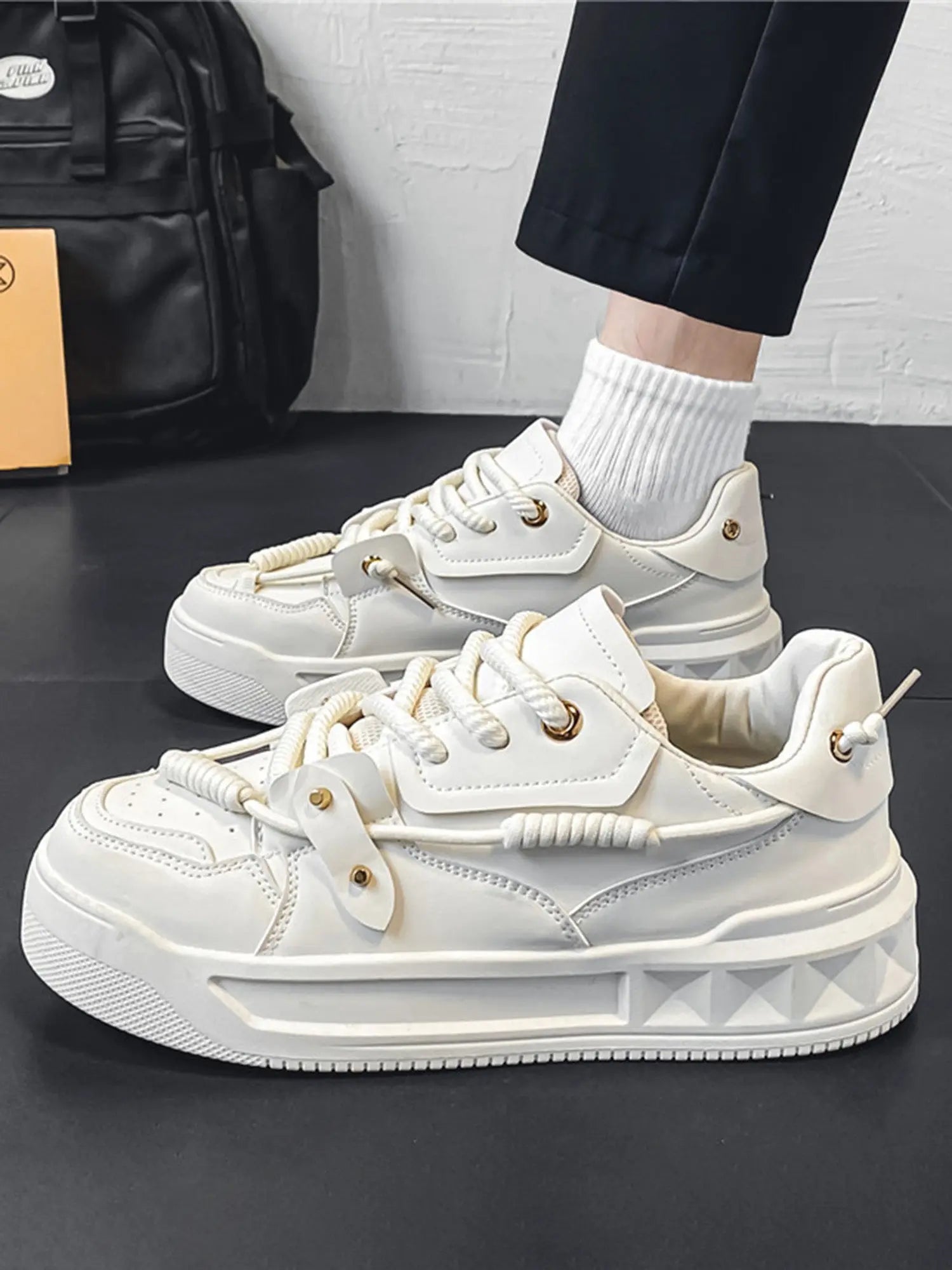 Drawstring Design Trendy And Versatile Thick-soled Sneakers SP240330LAS1