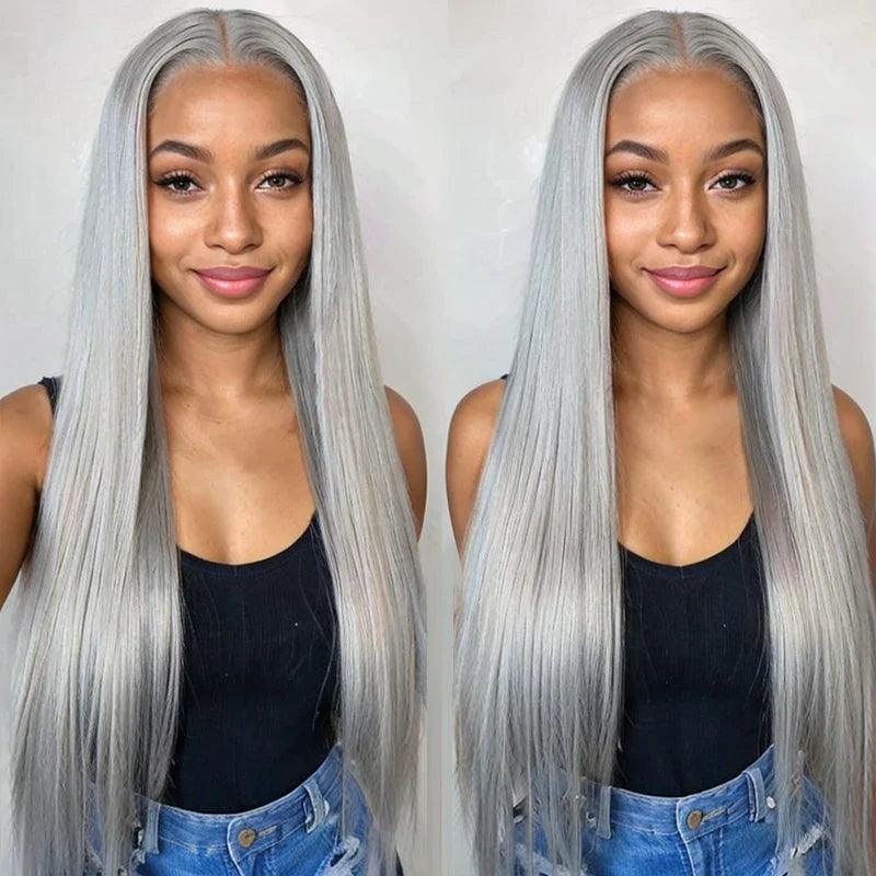 Sliver Gray Color Silky Straight 13x6/5*5 Lace Front Pre Plucked Human Hair Wigs For Women Hermosa Hair