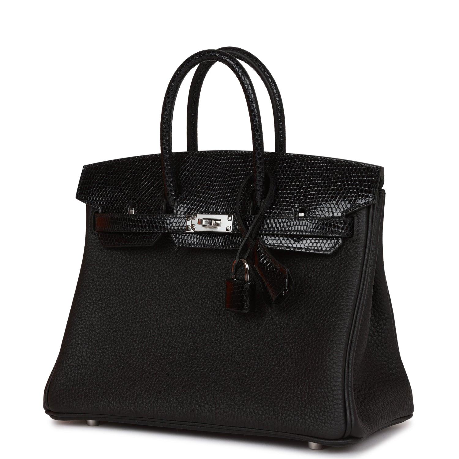 Birkin 25 Black Lizard and Togo Touch Palladium Hardware Kilta bags