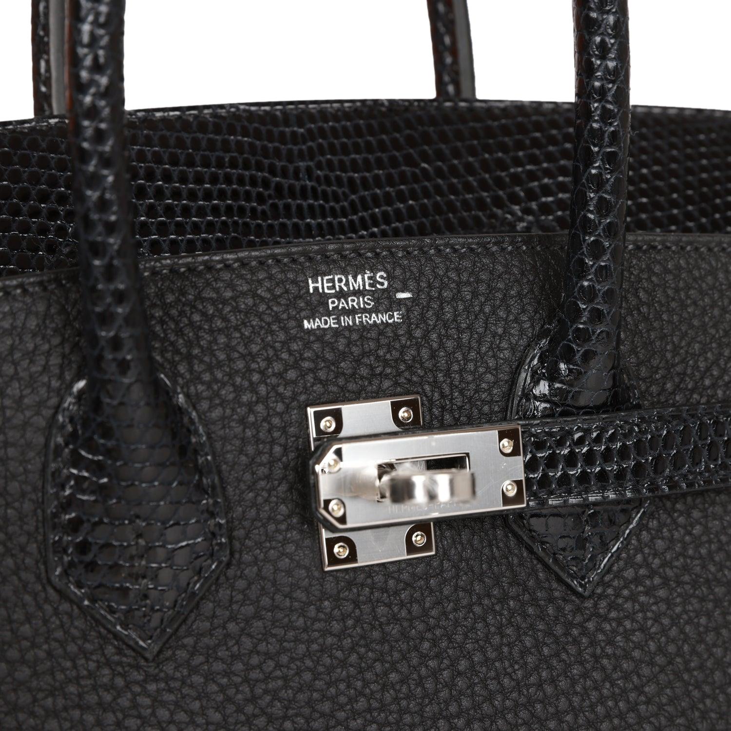 Birkin 25 Black Lizard and Togo Touch Palladium Hardware Kilta bags