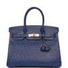 Hermes Birkin 30 Bleu Saphir Ostrich Gold Hardware - sneakerlandnet