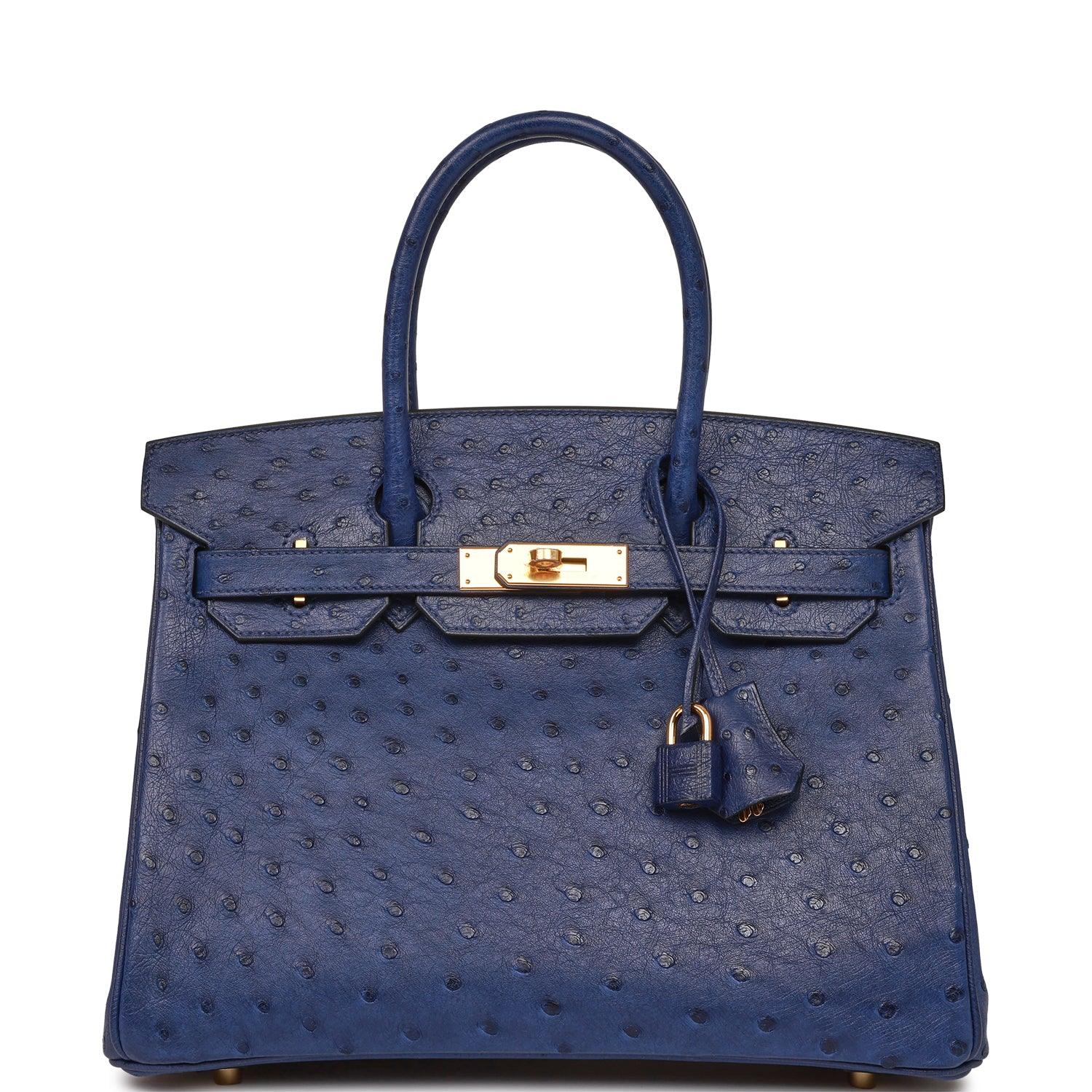 Hermes Birkin 30 Bleu Saphir Ostrich Gold Hardware - sneakerlandnet