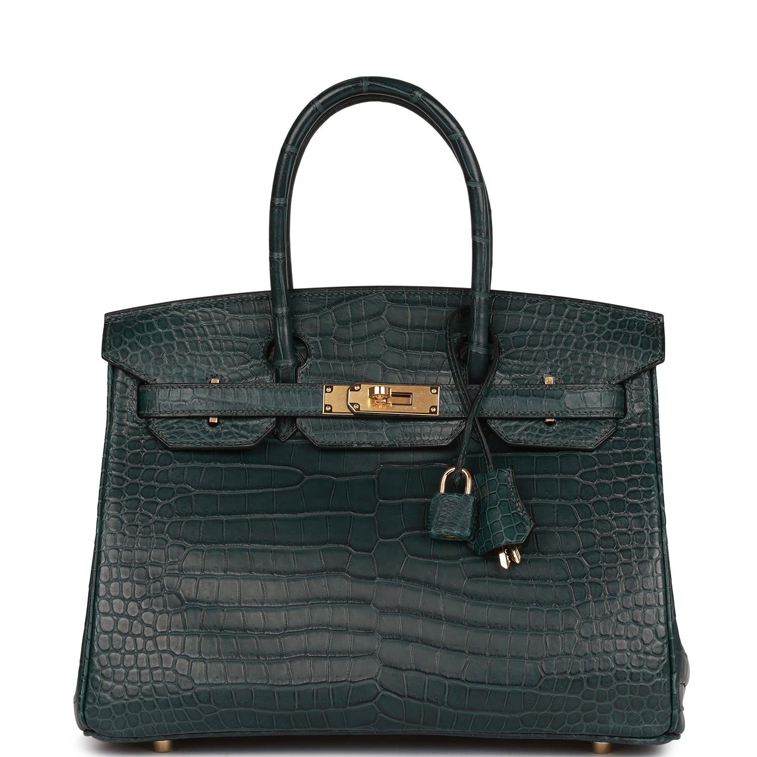 HRMS Birkin 30 Vert Fonce Matte Porosus Crocodile Gold Hardware Kilta bags