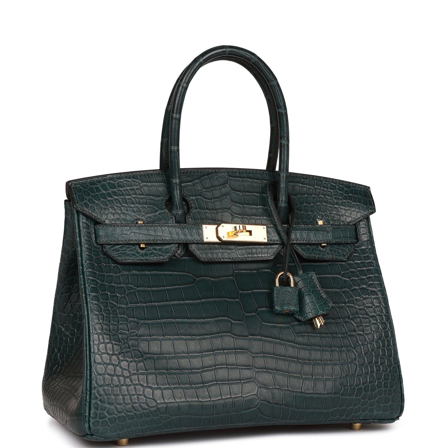 HRMS Birkin 30 Vert Fonce Matte Porosus Crocodile Gold Hardware Kilta bags