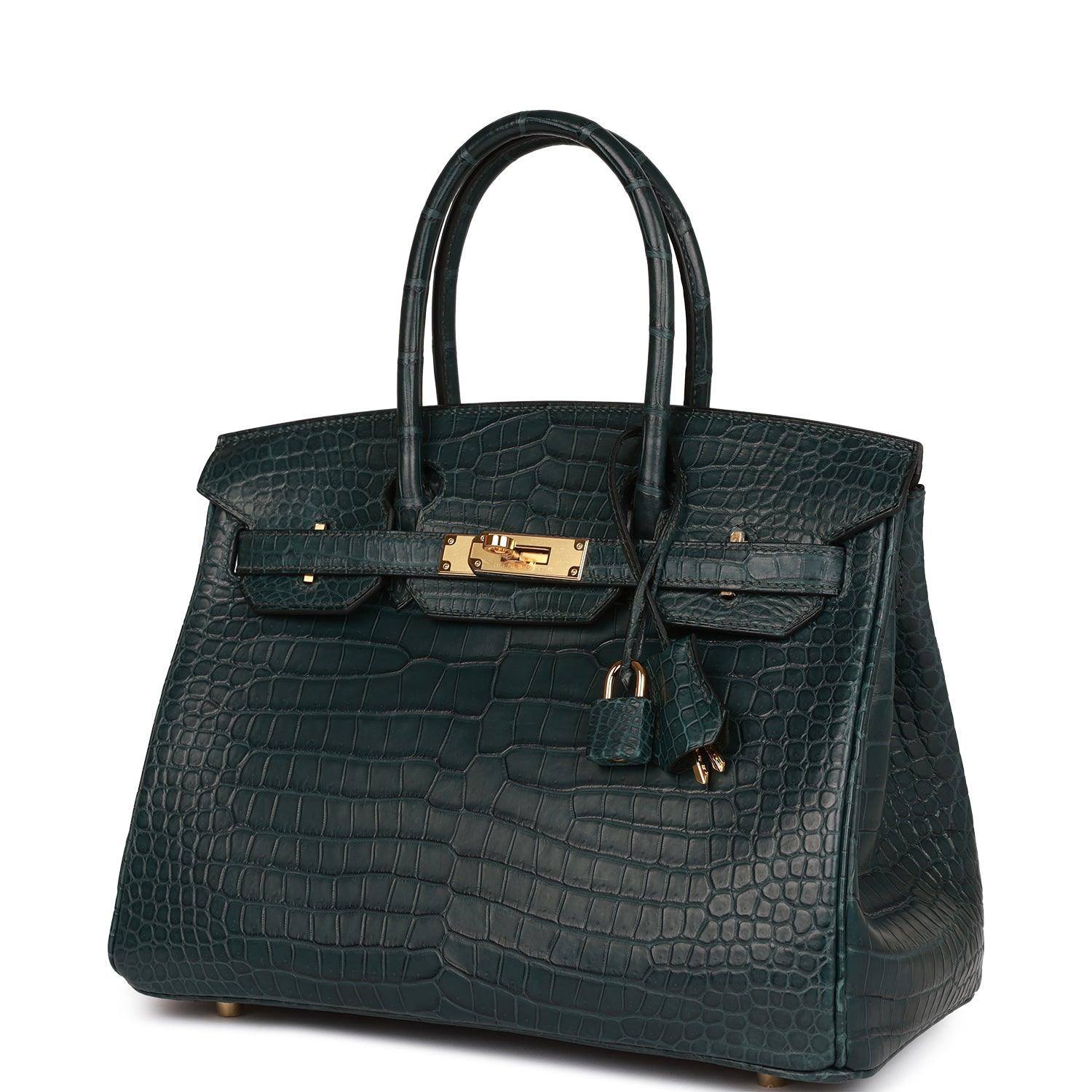 HRMS Birkin 30 Vert Fonce Matte Porosus Crocodile Gold Hardware Kilta bags