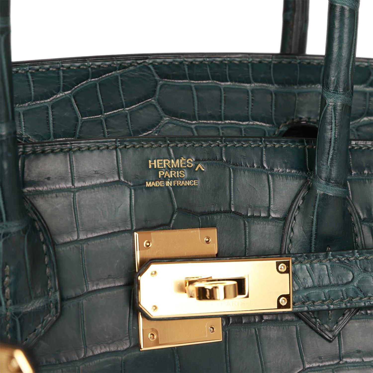 HRMS Birkin 30 Vert Fonce Matte Porosus Crocodile Gold Hardware Kilta bags