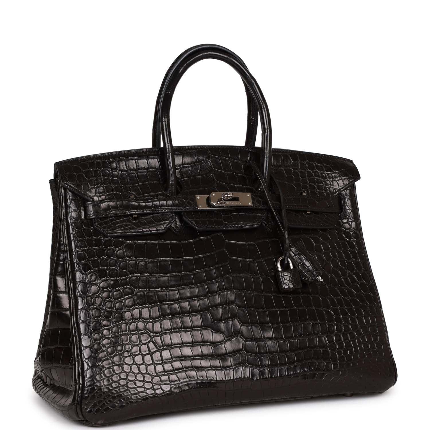 Birkin 35 Black Matte Crocodile Porosus Palladium Hardware Kilta bags