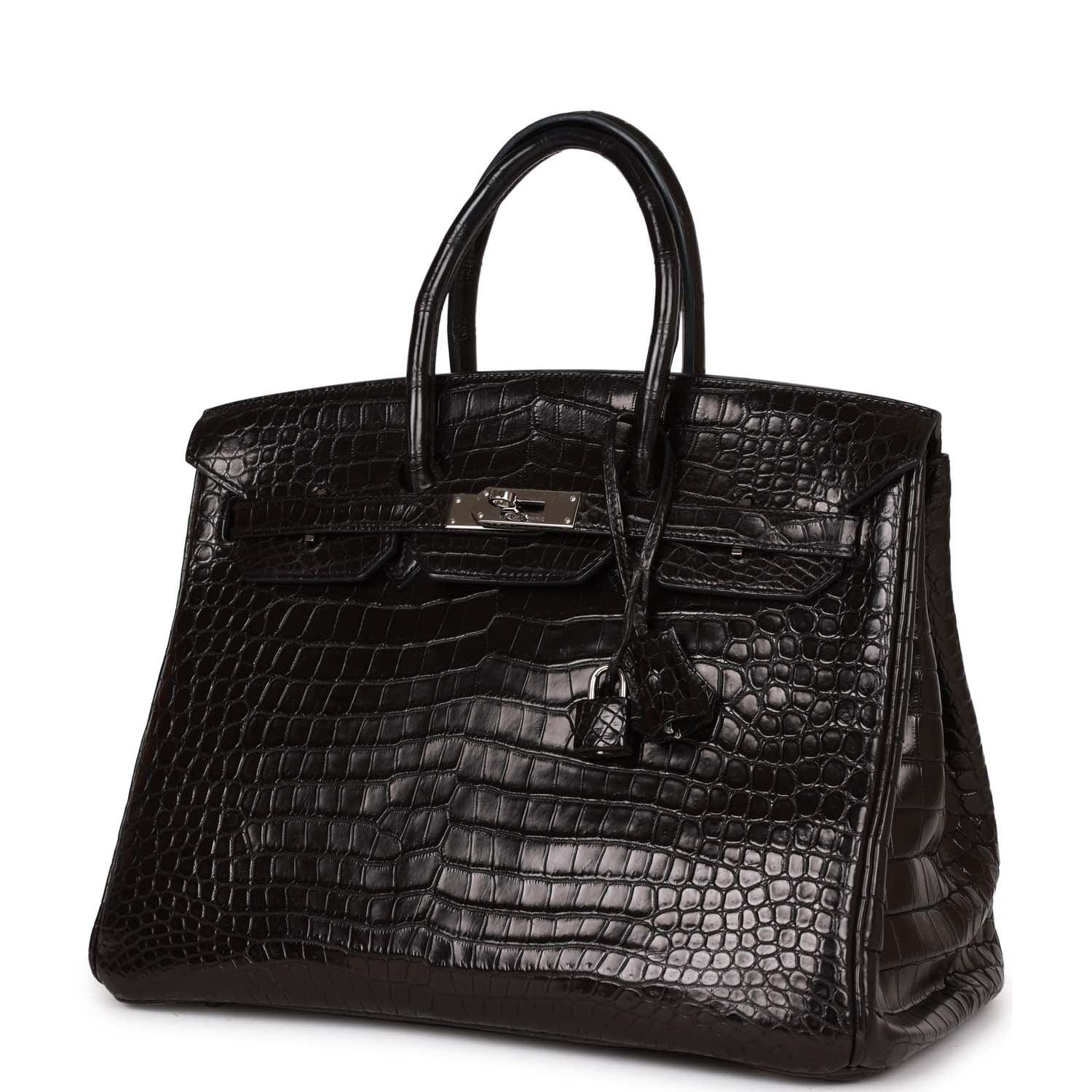 Birkin 35 Black Matte Crocodile Porosus Palladium Hardware Kilta bags