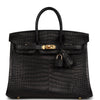 Birkin 25 Black Matte Porosus Crocodile Gold Hardware Kilta bags