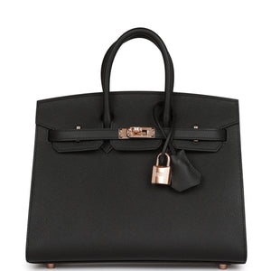 Birkin Sellier 25 Black Epsom Rose Gold Hardware Kilta bags