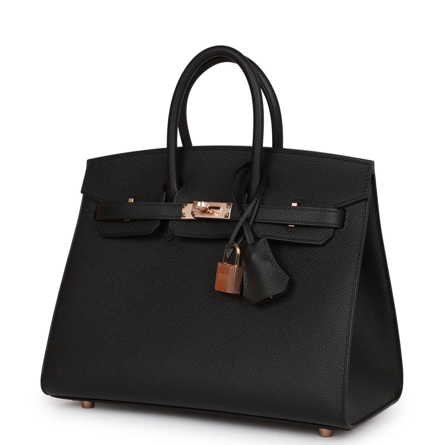 Birkin Sellier 25 Black Epsom Rose Gold Hardware Kilta bags