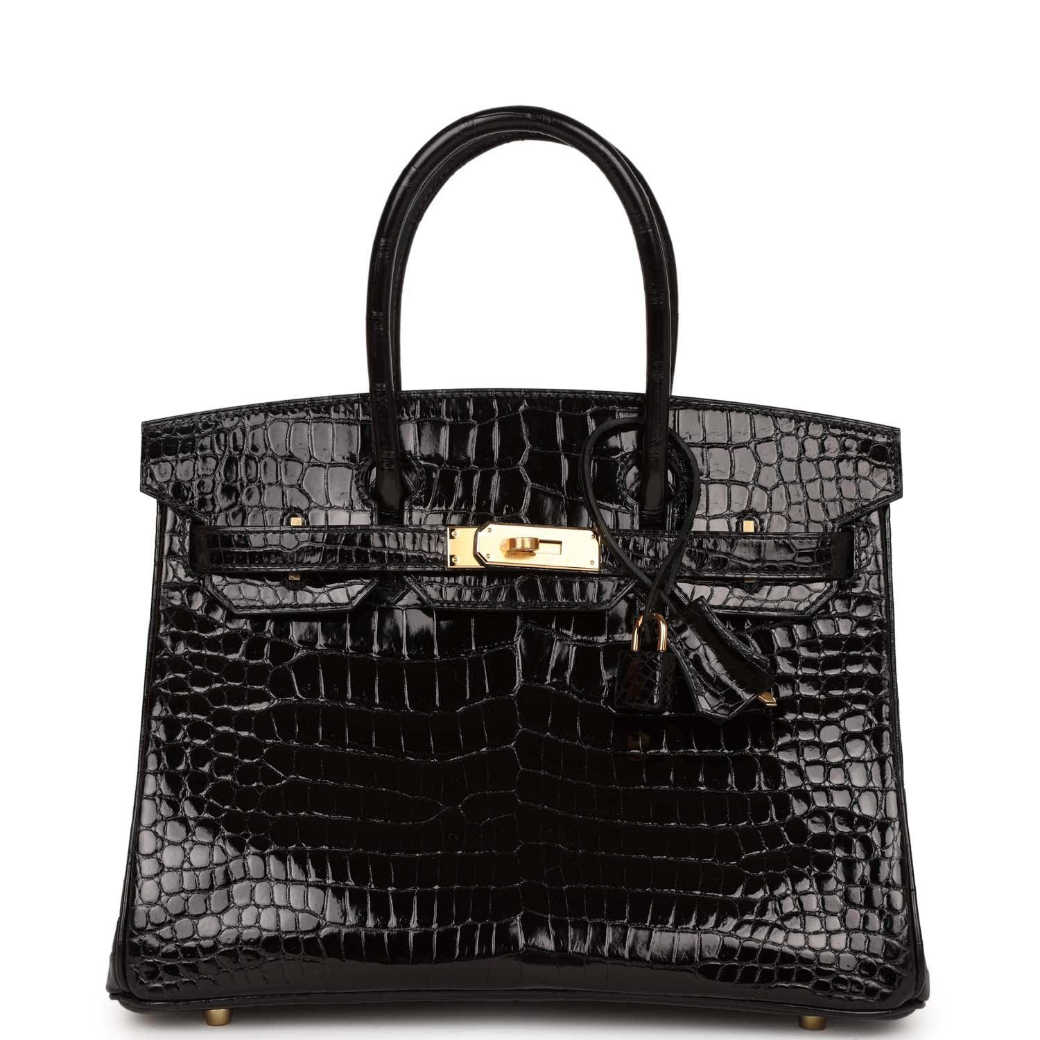 Birkin 30 Black Shiny Crocodile Porosus Gold Hardware Kilta bags