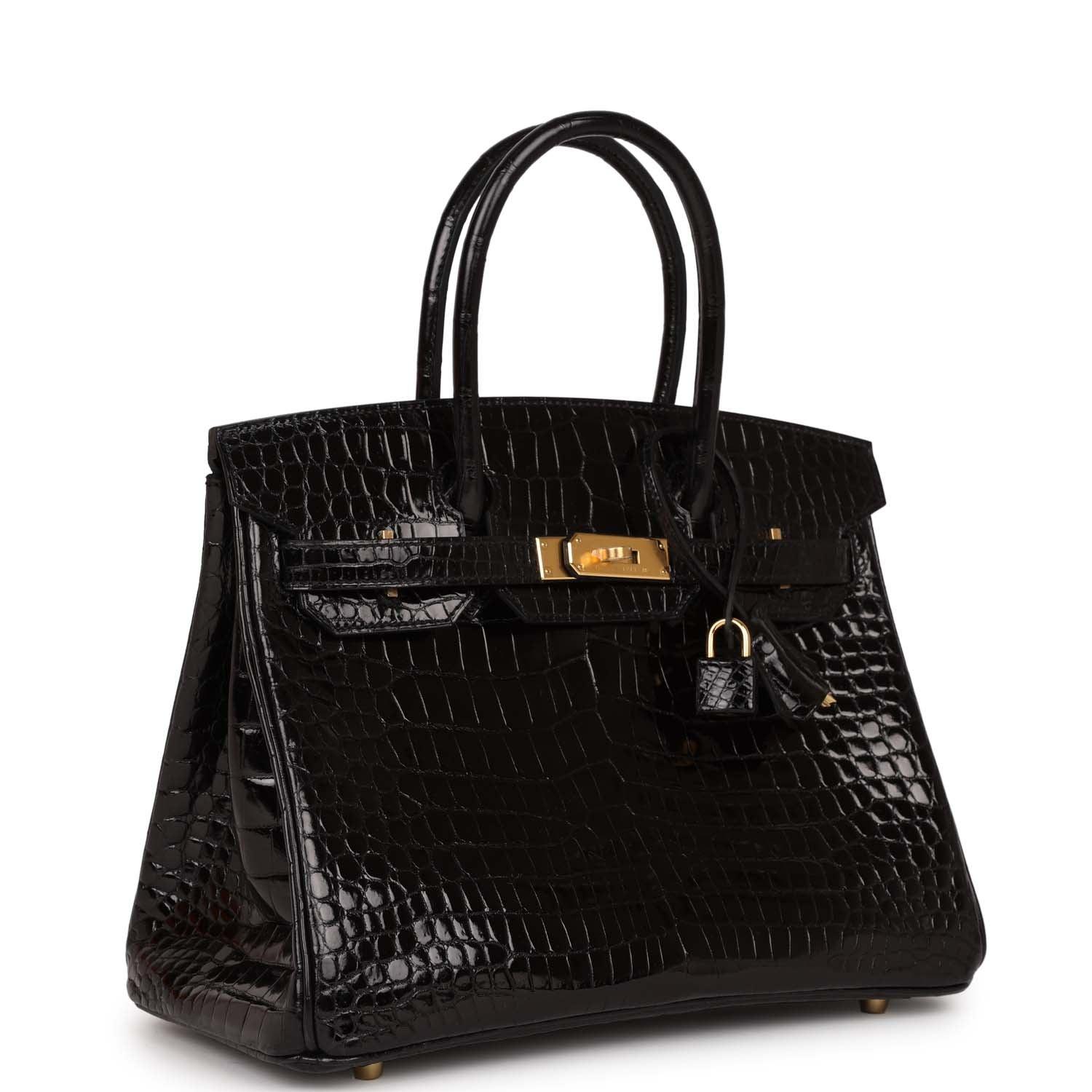 Birkin 30 Black Shiny Crocodile Porosus Gold Hardware Kilta bags