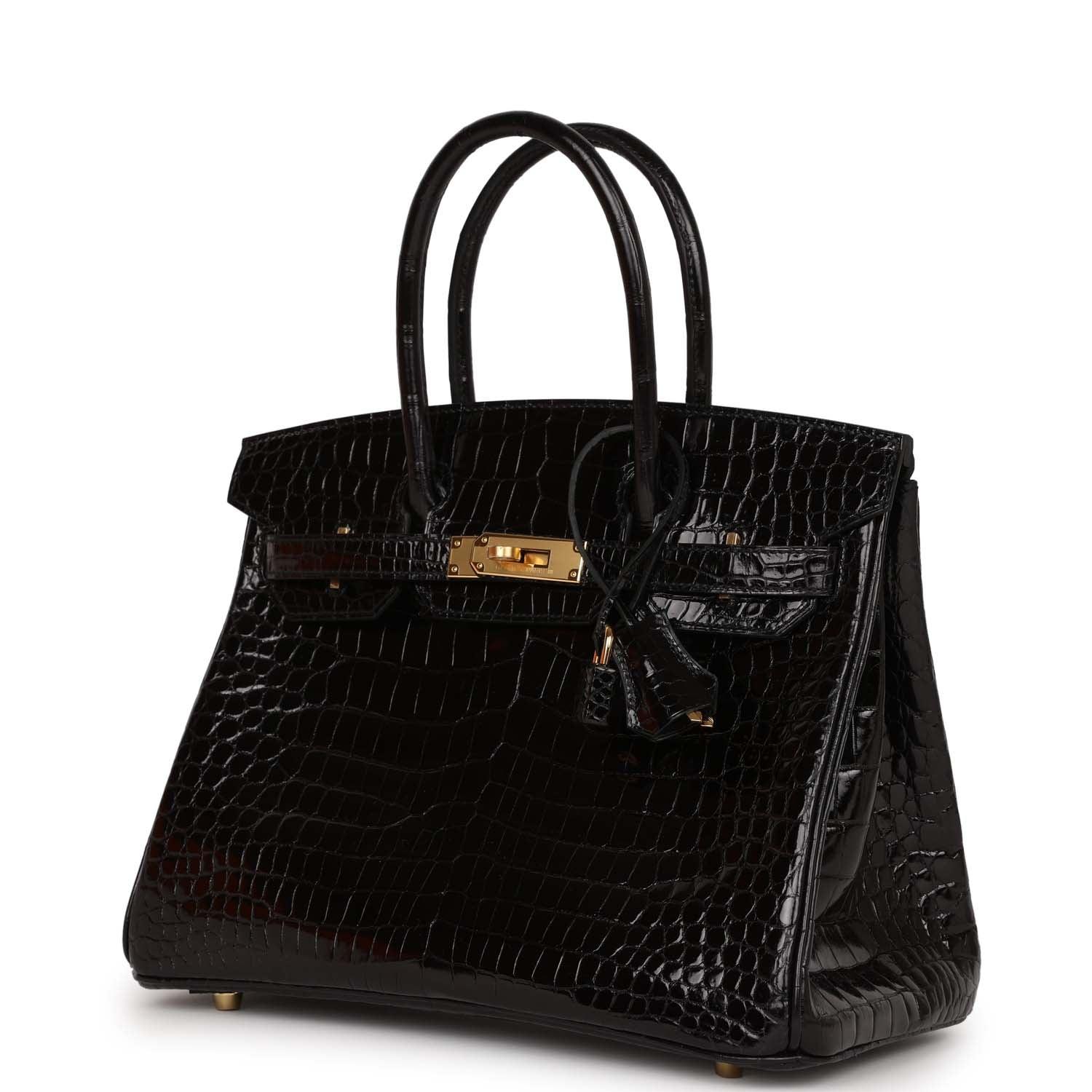 Birkin 30 Black Shiny Crocodile Porosus Gold Hardware Kilta bags