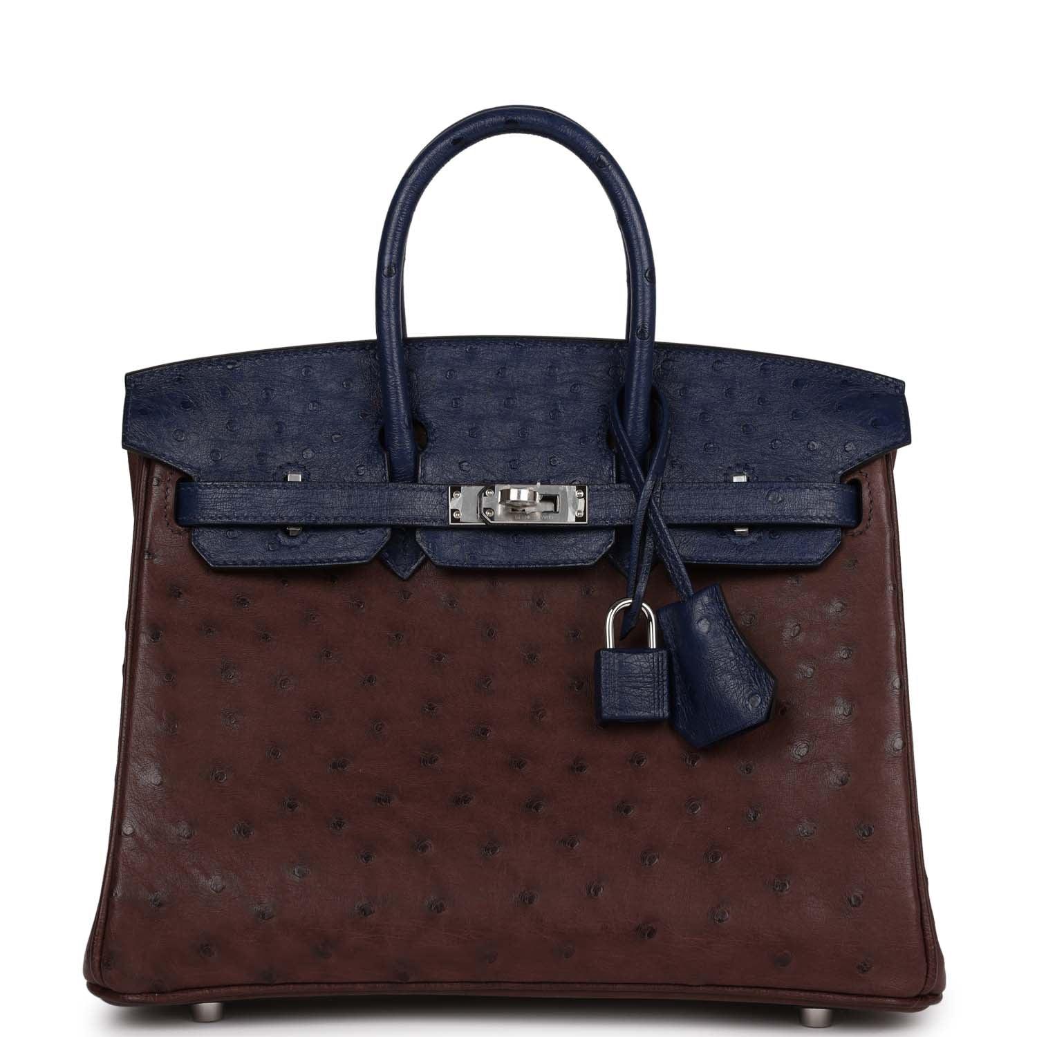 Bi-Color Birkin 25 Rouge Sellier and Bleu Saphir Ostrich Palladium Hardware Kilta bags