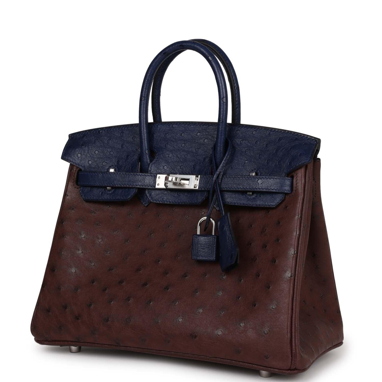 Bi-Color Birkin 25 Rouge Sellier and Bleu Saphir Ostrich Palladium Hardware Kilta bags