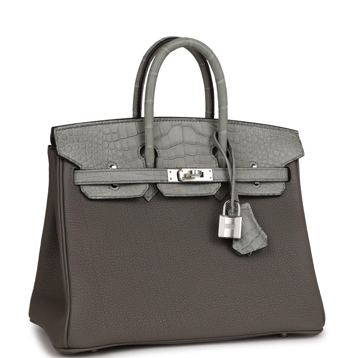 Birkin 25 Gris Meyer Togo and Gris Ciment Matte Alligator Touch Palladium Hardware Kilta bags