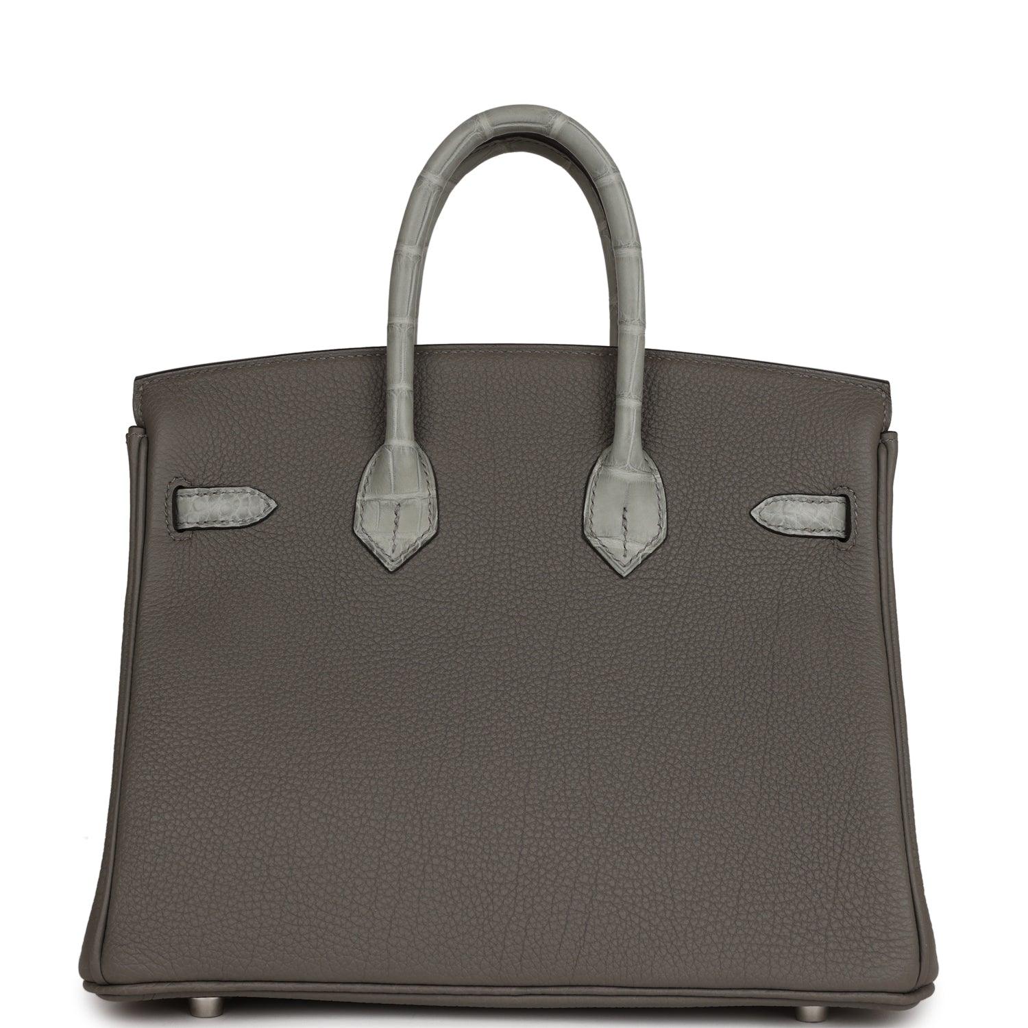 Birkin 25 Gris Meyer Togo and Gris Ciment Matte Alligator Touch Palladium Hardware Kilta bags