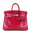 Birkin 25 Rose Mexico Shiny Porosus Crocodile Palladium Hardware Kilta bags