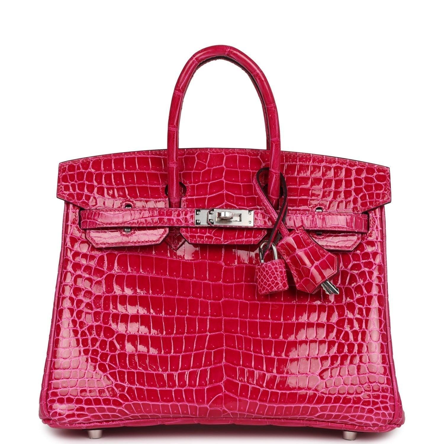 Birkin 25 Rose Mexico Shiny Porosus Crocodile Palladium Hardware Kilta bags