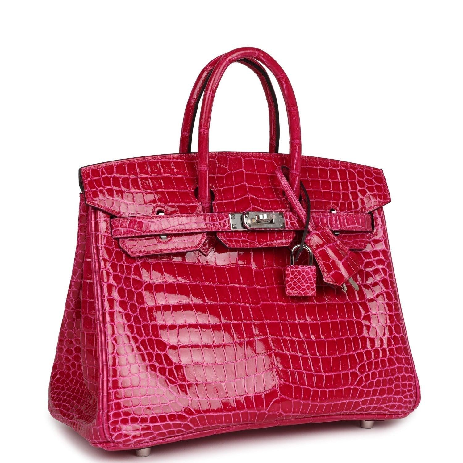 Birkin 25 Rose Mexico Shiny Porosus Crocodile Palladium Hardware Kilta bags