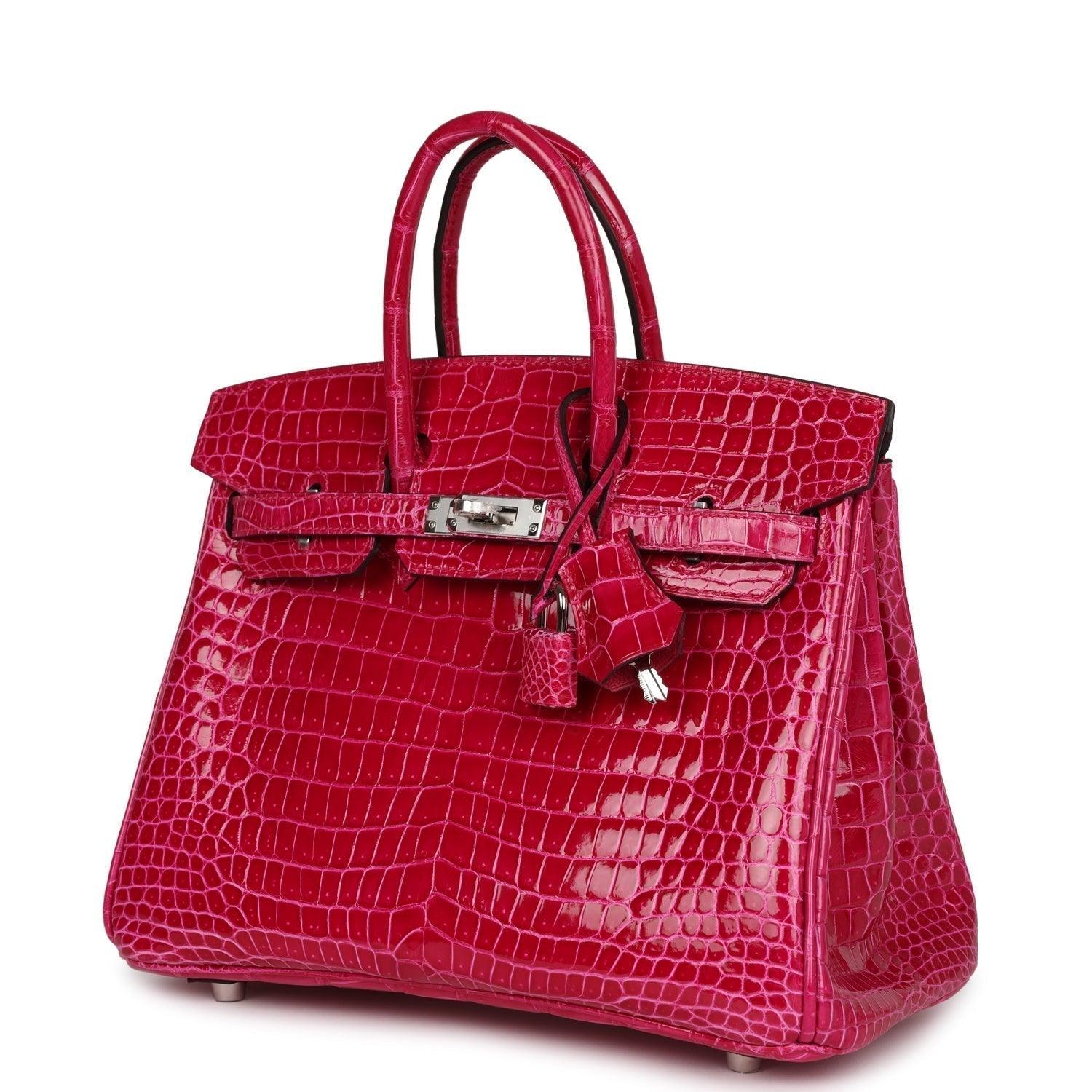 Birkin 25 Rose Mexico Shiny Porosus Crocodile Palladium Hardware Kilta bags