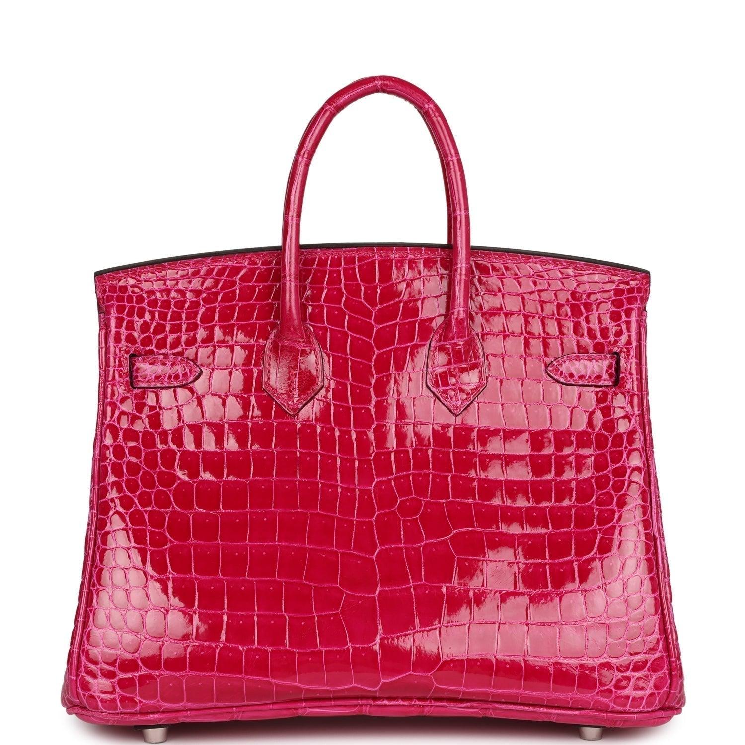 Birkin 25 Rose Mexico Shiny Porosus Crocodile Palladium Hardware Kilta bags