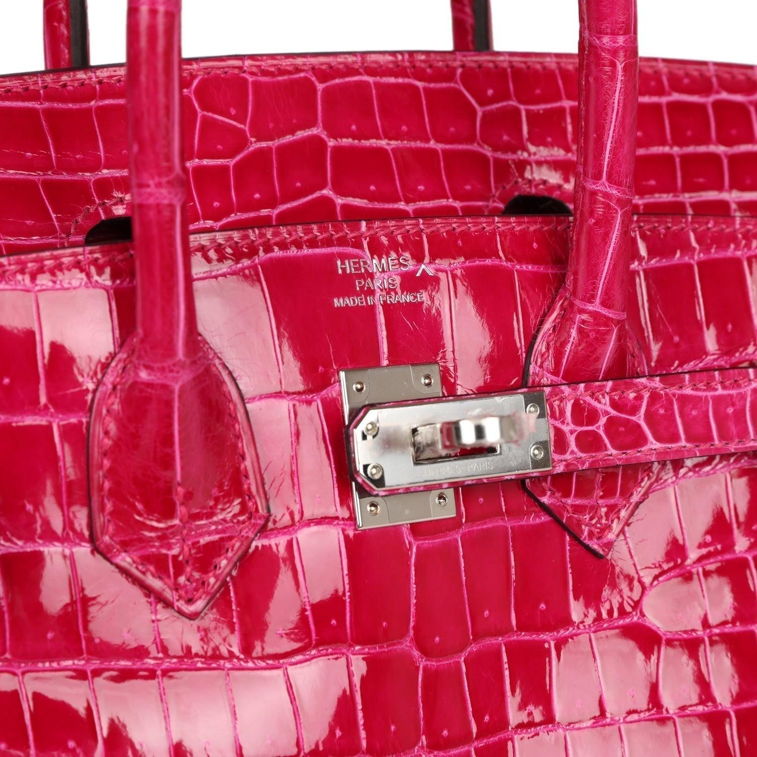 Birkin 25 Rose Mexico Shiny Porosus Crocodile Palladium Hardware Kilta bags