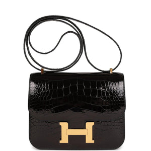 Constance 18 Black Shiny Alligator Gold Hardware Kilta bags