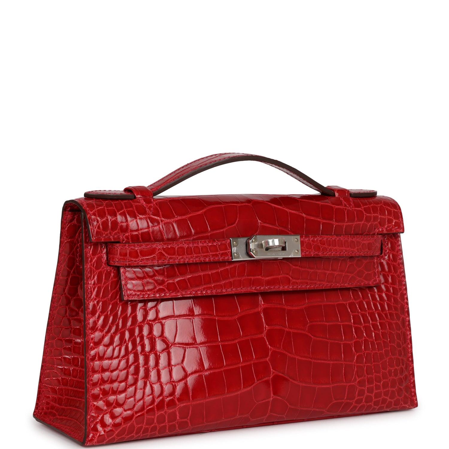 Kelly Pochette Braise Shiny Alligator Palladium Hardware Kilta bags