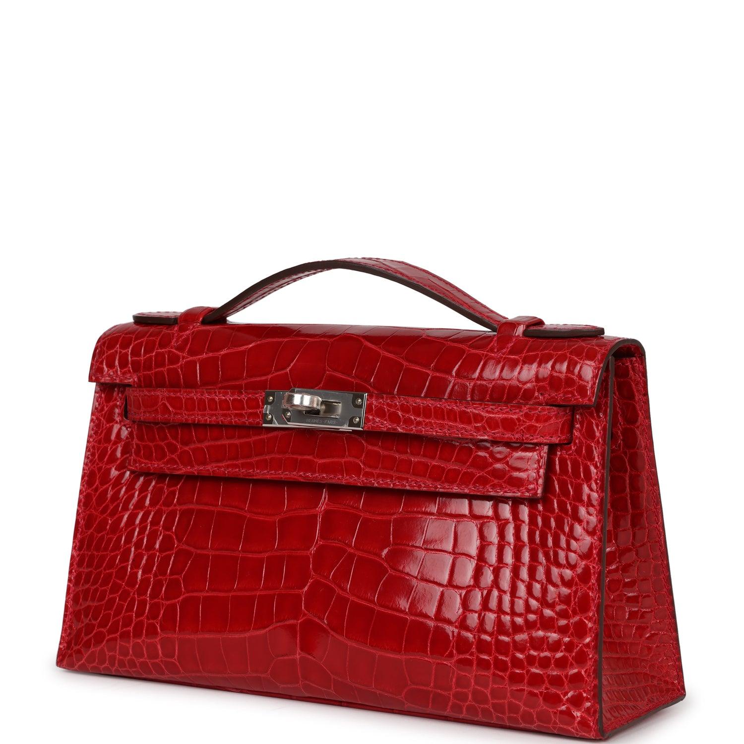 Kelly Pochette Braise Shiny Alligator Palladium Hardware Kilta bags