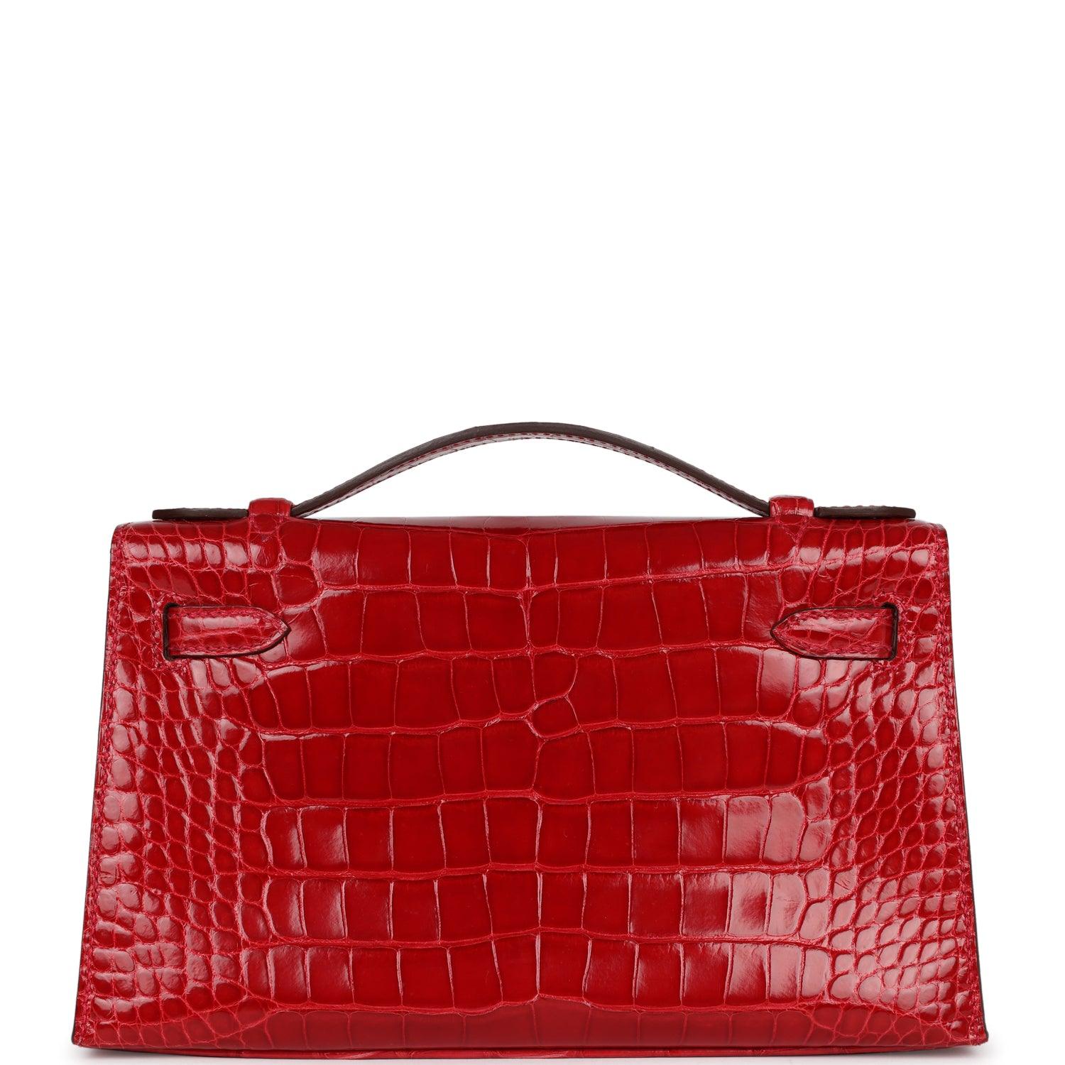 Kelly Pochette Braise Shiny Alligator Palladium Hardware Kilta bags