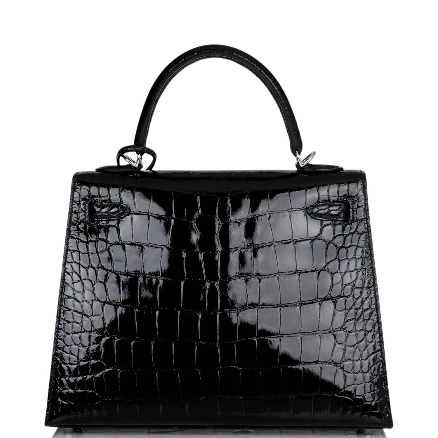 Kelly Sellier 25 Black Shiny Alligator Palladium Hardware Kilta bags