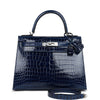 HRMS Kelly Sellier 28 Bleu Saphir Shiny Porosus Crocodile Palladium Hardware Kilta bags