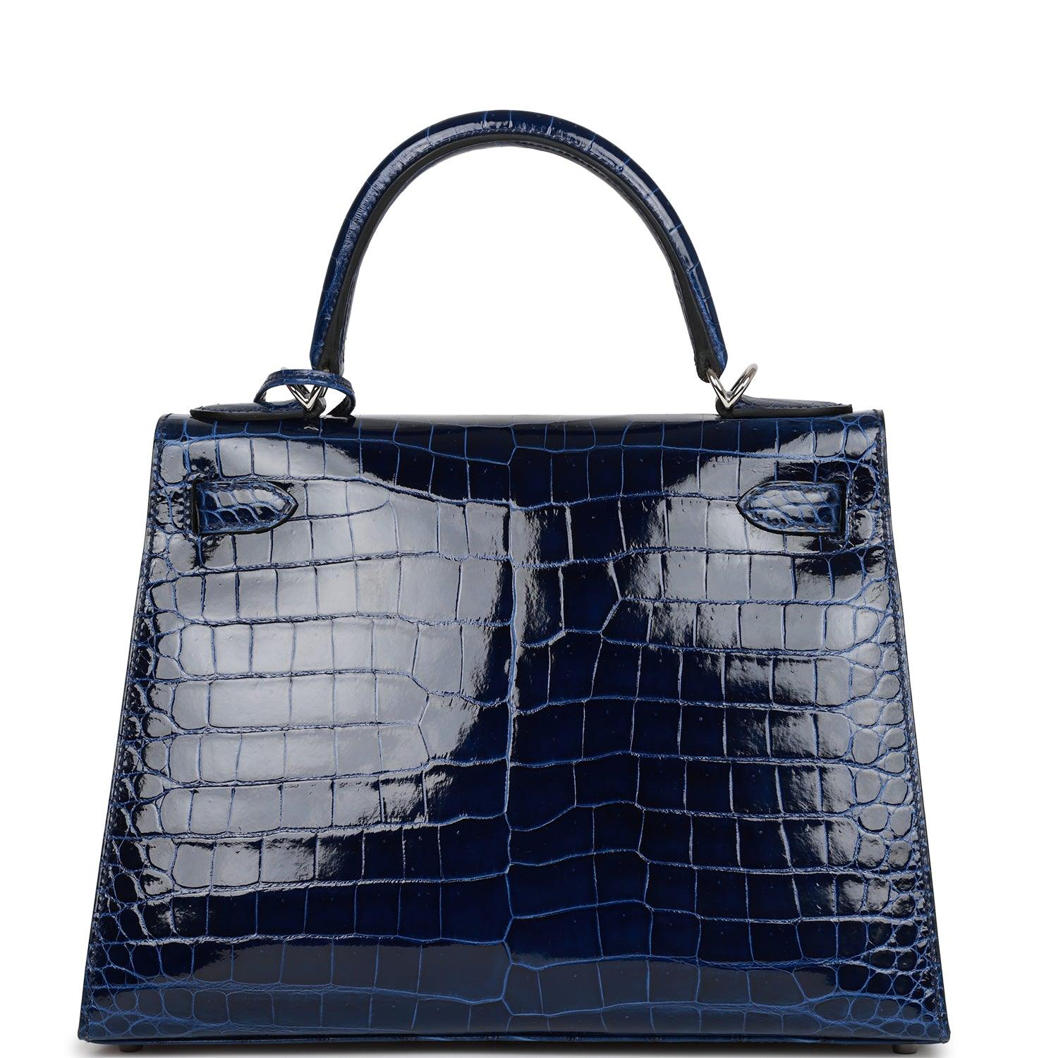 HRMS Kelly Sellier 28 Bleu Saphir Shiny Porosus Crocodile Palladium Hardware Kilta bags