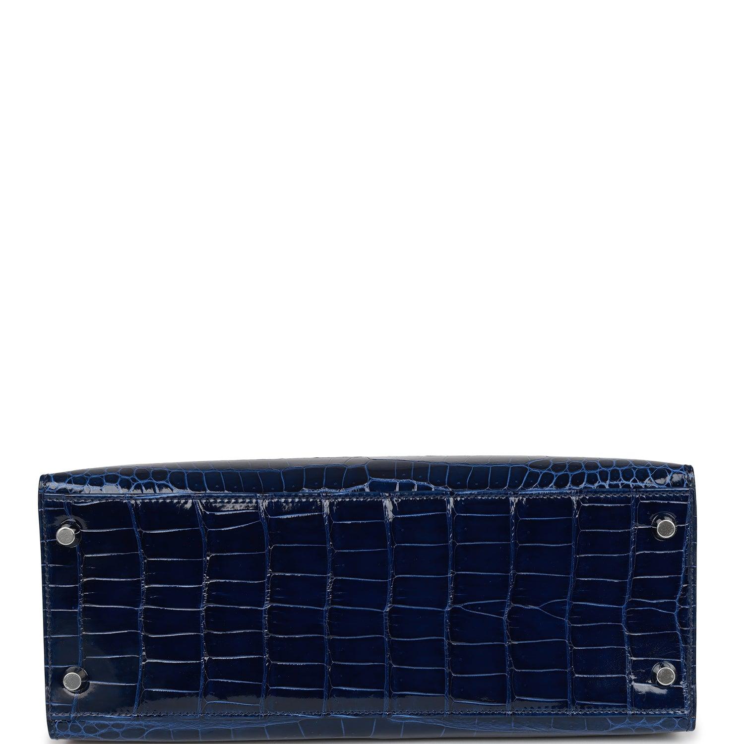 HRMS Kelly Sellier 28 Bleu Saphir Shiny Porosus Crocodile Palladium Hardware Kilta bags